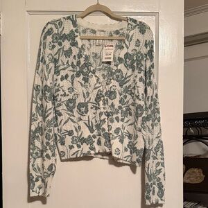 Joie Floral Cardigan Sweater - Green and White